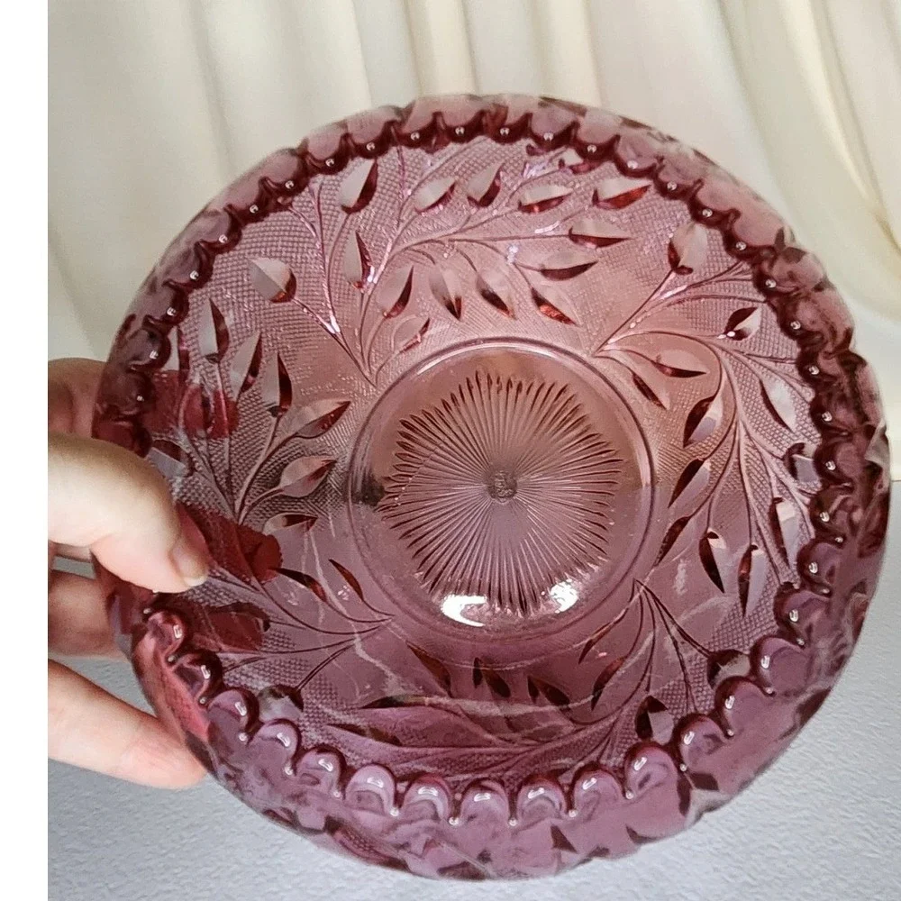 Fenton Pink/Purple Cut Glass Candle Bowl